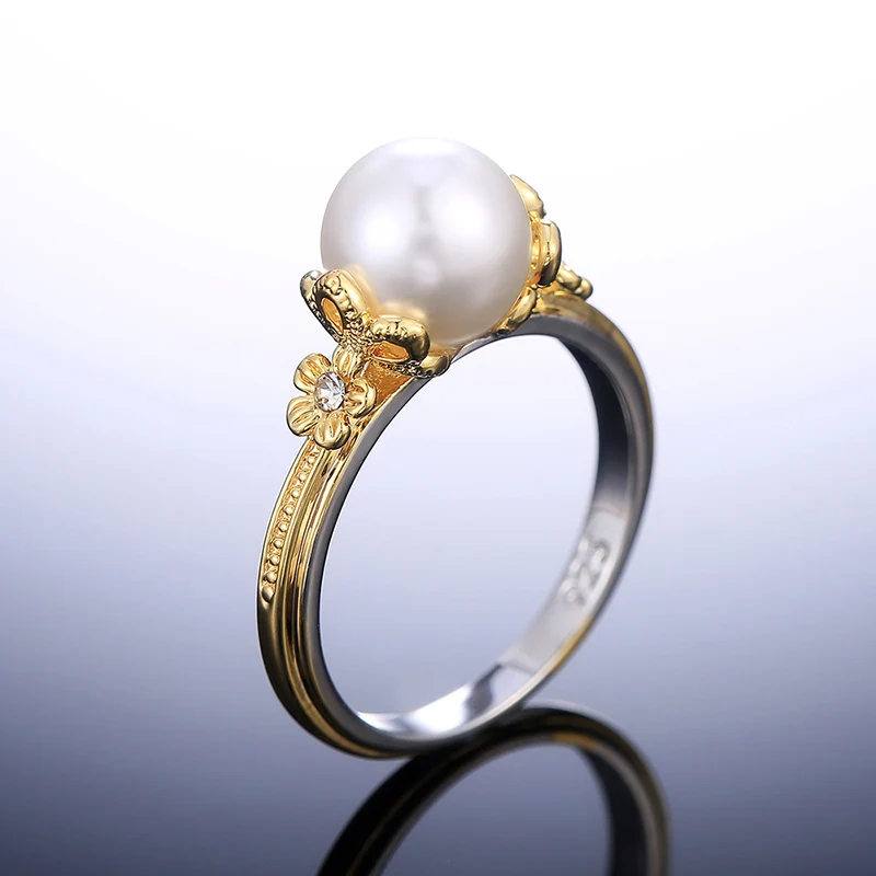 

Luxury Rings For Woman Fashion Jewelry With Round Shape Freshwater Pearl Wedding Rings Elegant Zircon Engagement Gifts Wholesale