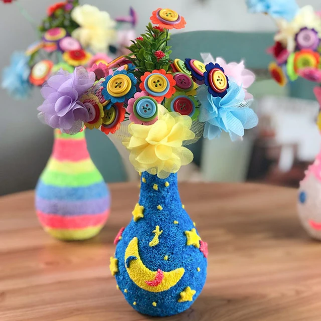 Children DIY Handmade Button Bouquet Vase Handcraft Toys Ornamnet Christmas Gift Kid toys 3