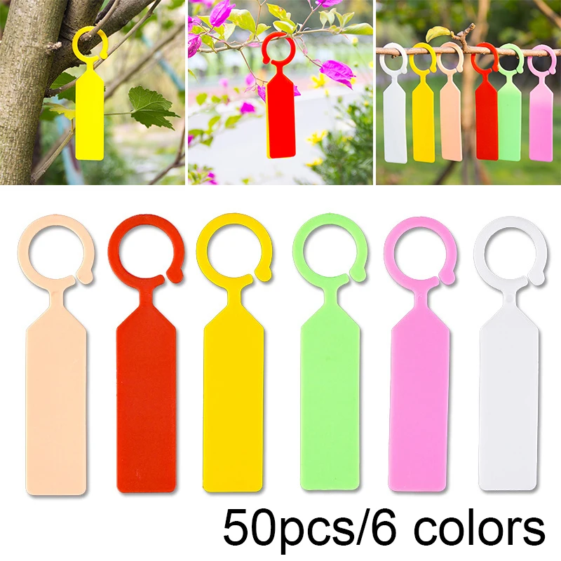 50PCS Plastic Plants Tags Nursery Garden Ring Label Pot Marker Stake Hanging Tags Greenhouse Bonsai Collar Tags