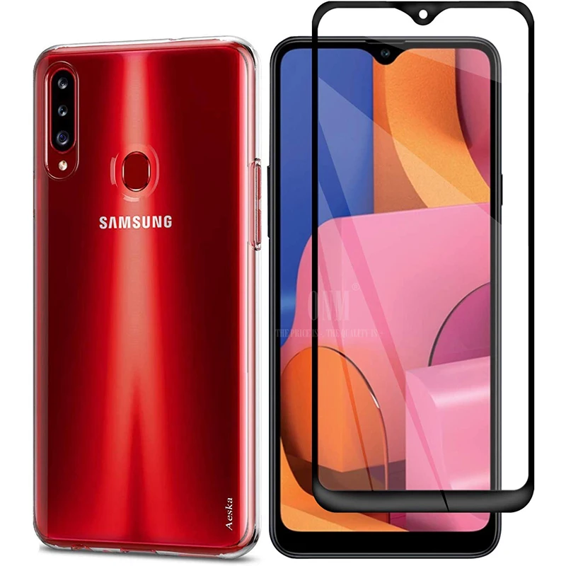 2-в-1 стекло + Полное покрытие чехол для Samsung Galaxy A20S A20 A20E силиконовый защита экрана |