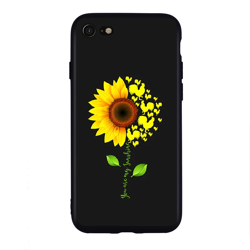 Чехол для iPhone 6 для телефона с подсолнухами 6s 7 8 plus X XR XS XSmax черный матовый мягкий термополиуретан задняя крышка для iPhone 5 5S se