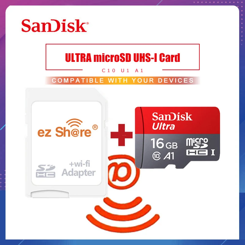 Ezshare беспроводной wifi адаптер+ sandisk Ultra 16 ГБ 32 ГБ класс 10 microsd wifi Беспроводная TF карта Micro SD карта 64 Гб карта памяти