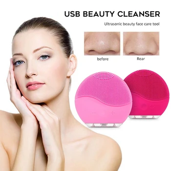 

USB Charging Waterproof Electric Silicone Facial Cleansing Brush Sonic Vibration Massage cleancer Ultrasonic Face Cleaner