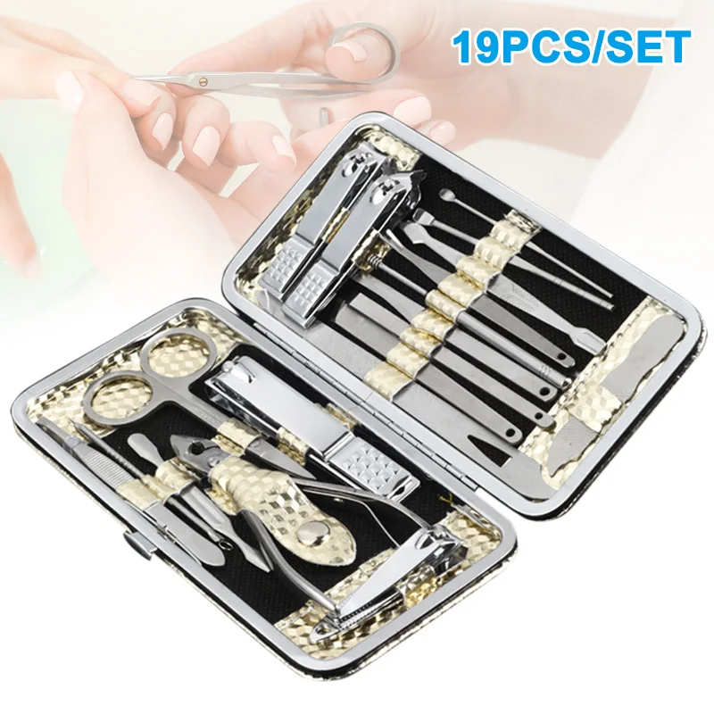 19 pcs set pedicure manicure kit prego clippers cleaner cuticula grooming ferramentas sswell