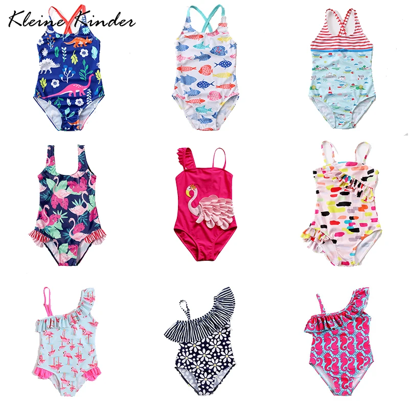 

Swimsuit for Children One-piece with Sun Protection Bathing Suit Girls Cartoon Flamingo Print Kids Swimwear Bikini 8 years old