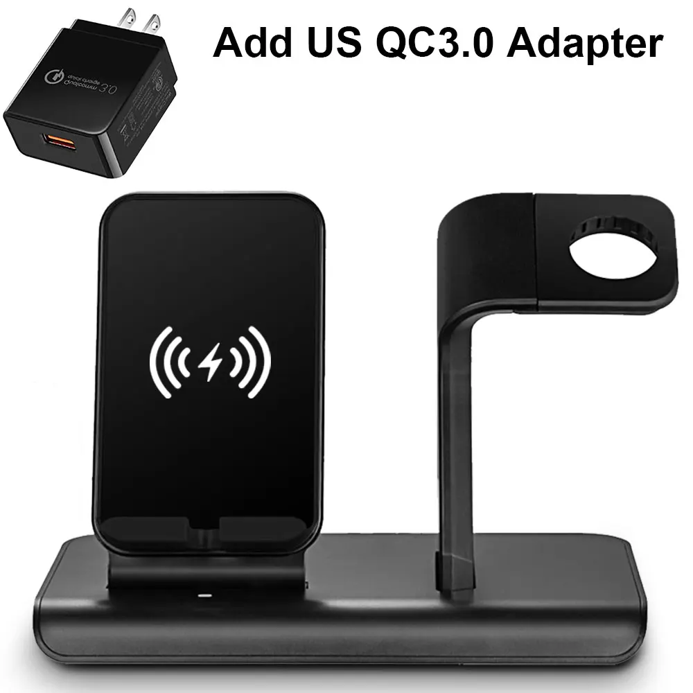 Многофункциональная беспроводная зарядная подставка QI зарядная док-станция для Apple Watch 5 4 3 2 1 iPhone 11 Pro Max X XS XR 8 Plus док-станция - Цвет: Add US QC3.0 Adapter