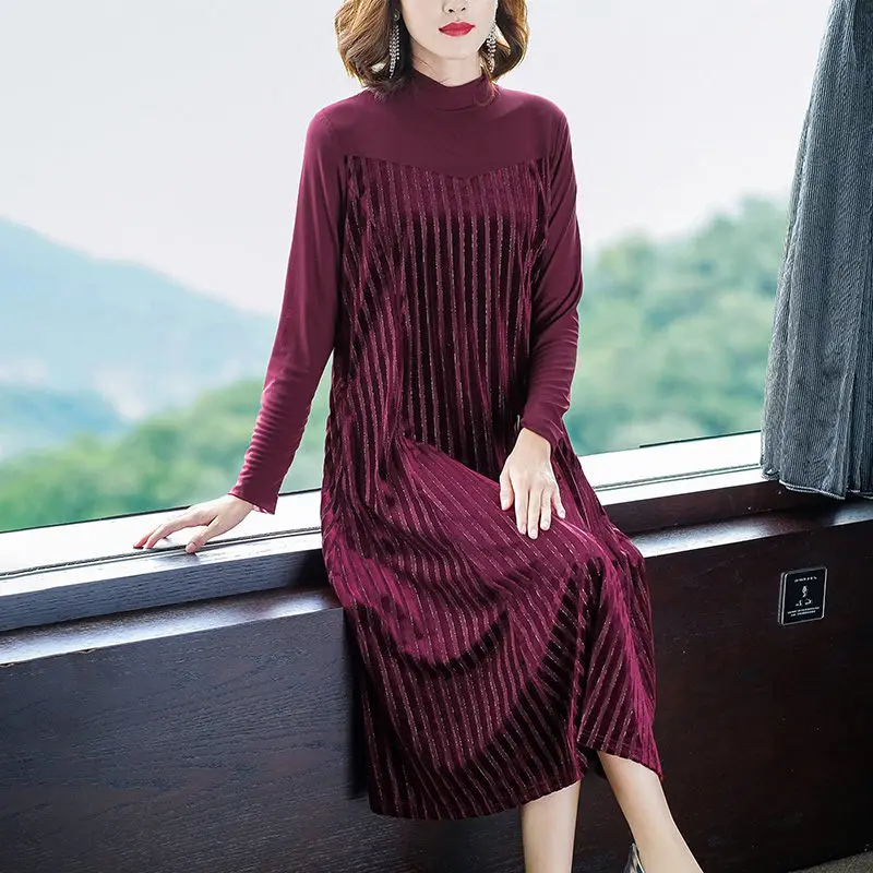 wine red Высококачественное женское элегантное Плиссированное Платье, Длинные вечерние платья для женщин, большие размеры, весенне-осенние темпераментные женские платья f1841 - Цвет: wine red