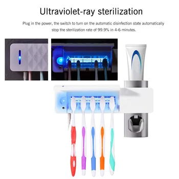 

Toothpaste Dispenser UV Toothbrush Sterilizer Holder Wall Mount Automatic Dispenser can CSV
