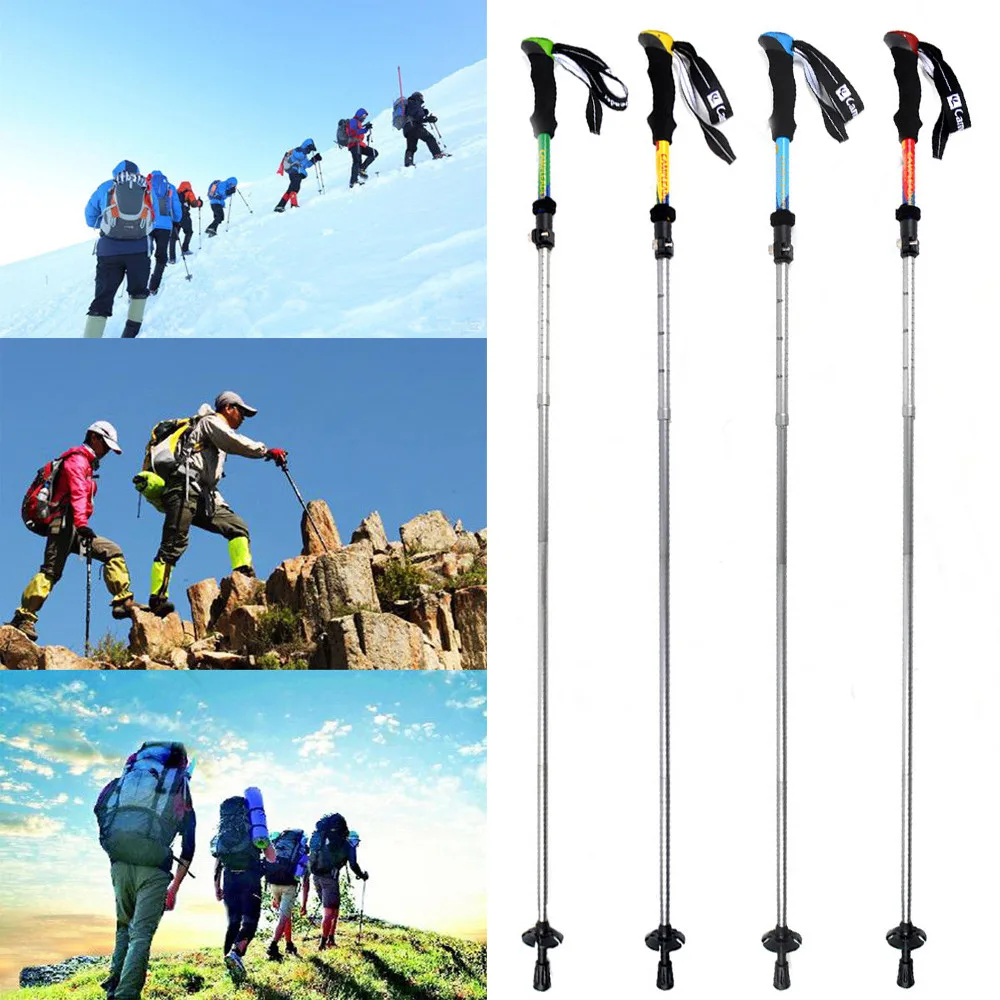 Trekking Poles Hike Walking Stick Walking Cane Fashion Foldable Aluminum Ski Camp Telescopic Baton Outdoor Hiking Poles Crutches