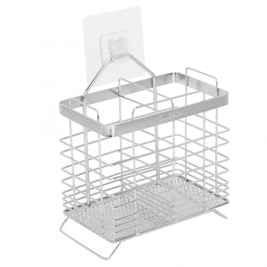 

Stainless Steel Hanging Cutlery Holder 2 Compartments Mesh Utensil Drying Rack Chopsticks Drain Basket Tools Organizer
