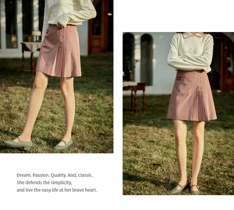 INMAN 2020 Autumn New Arrival Retro Style Vintage Check Button Asymmetrical Pleated Skirt
