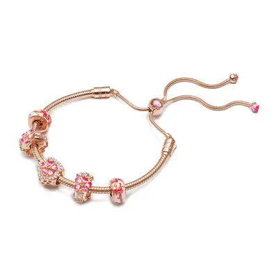 

Keris Store High Quality 1:1 100%925 Sterling Silver Rose Gold Beaded Shrink Bracelet Free Shipping