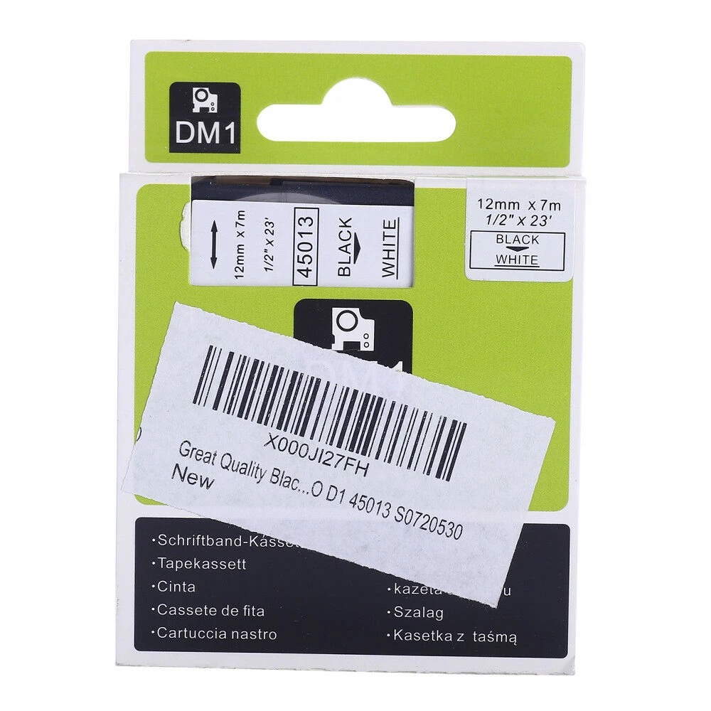 2x Schriftbandkassette kompatibel zu Dymo D1 45013 12mm x 7m schwarz auf weiß