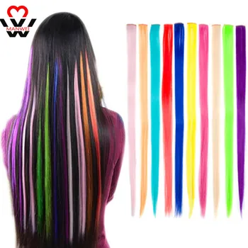

MANWEI Single Clip In One Piece Hair Extensions Long Straight Rainbow Colors Hair Extension Synthetic Ombre Grey Blonde Pink