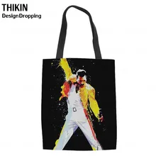 THIKIN Freddie Mercury, модная женская сумка для покупок, хлопок, рок-музыка, звезда, многоразовые сумки для продуктов, женские холщовые эко-сумки