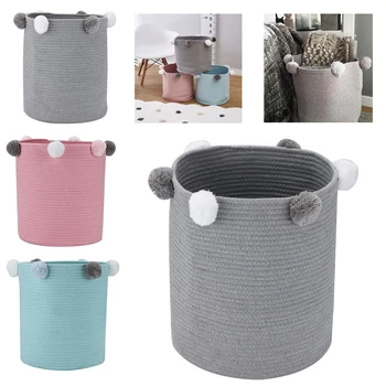 

Plush Ball Foldable Basket for Toys Clothes Laundry Basket Cotton Woven Storage Stockpile Art Materials Organizer Holder