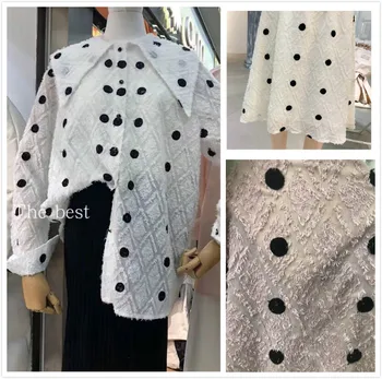 

Korean version diamond-shaped lattice shearing jacquard dotted fabric polyester chiffon polka dot fabric 1meter