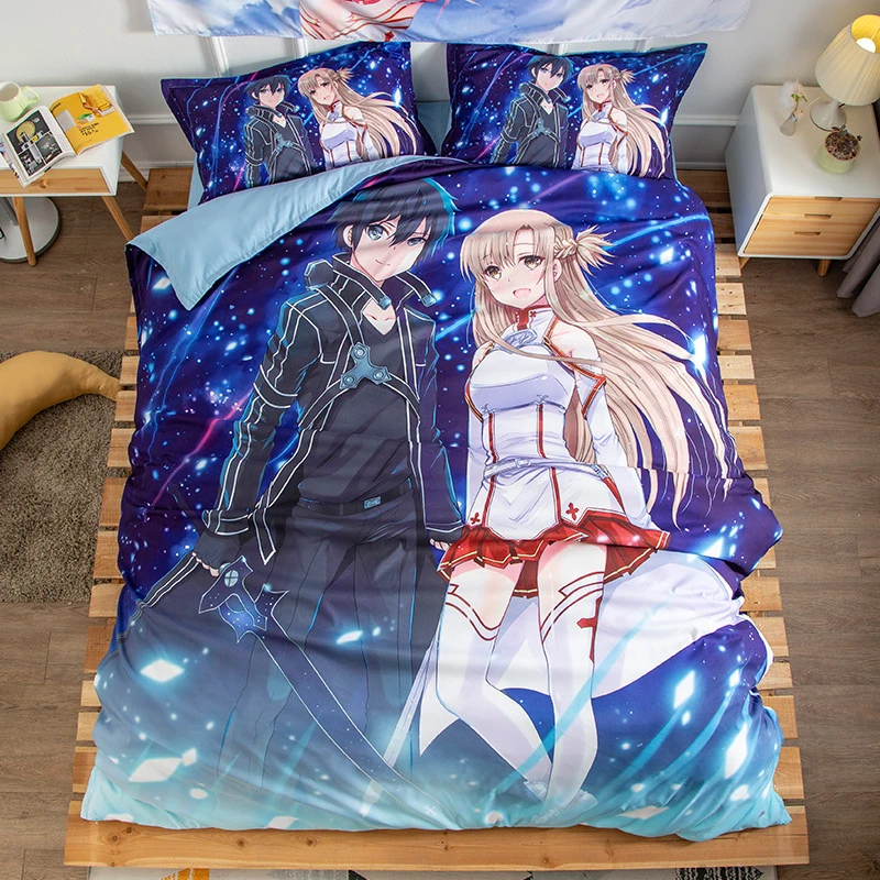 アニメソードアートオンラインキリトアスナ3dプリント漫画寝具セット布団カバーツインクイーンキング布団寝具セットベッドリネン Aliexpress Home Garden