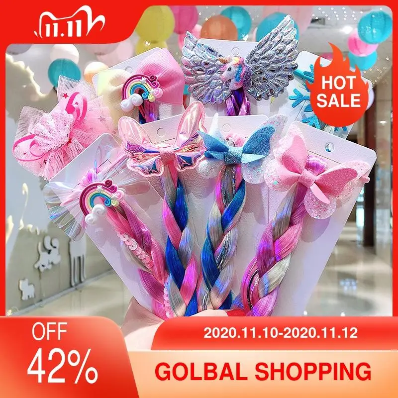 

Girls Unicorn Elastic Hair Band Bow Cute Twist Wig Headband Braided Hair Ties for Kid Elastic Rubber Band Hair Rope Accessories