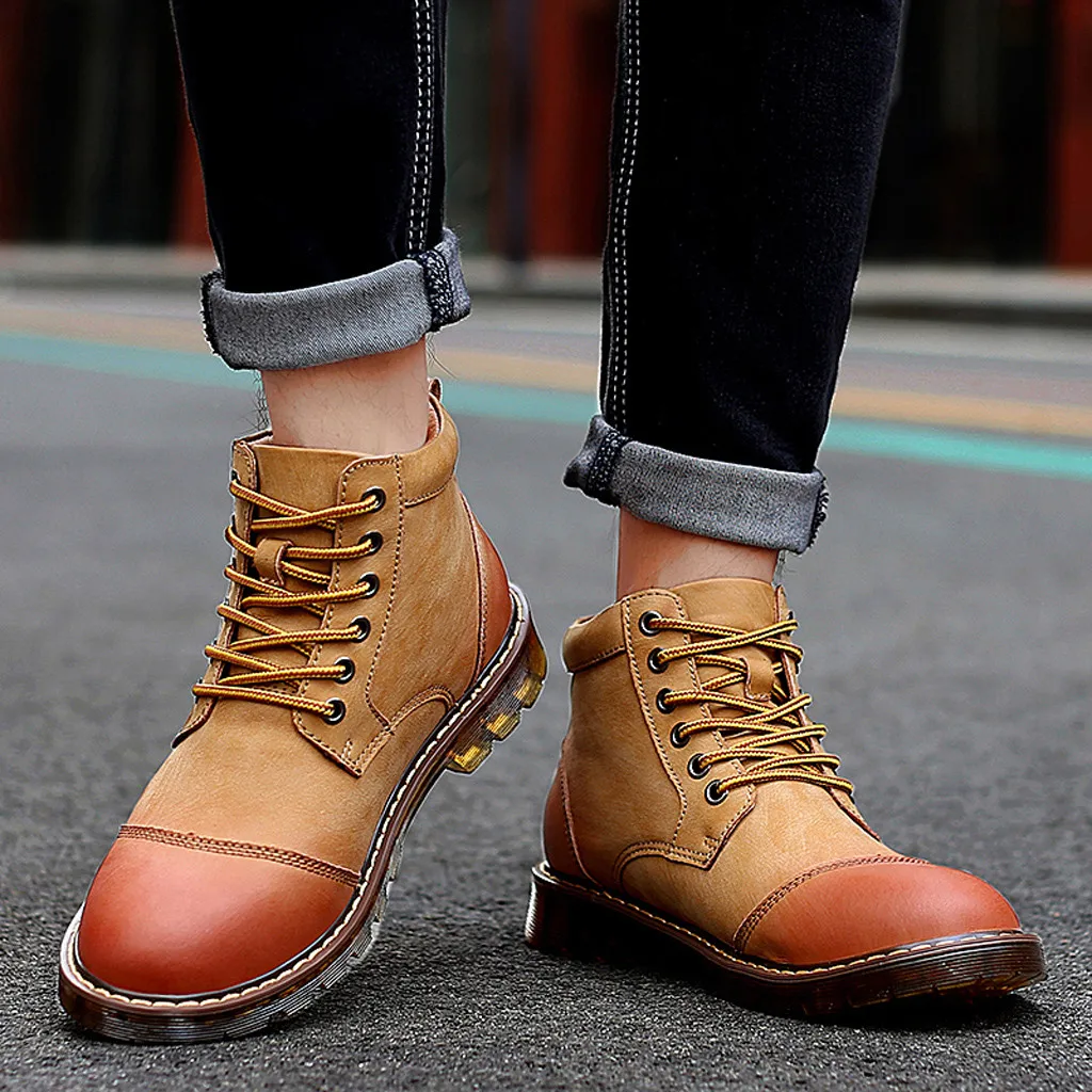 

Locomotive Retro Ankle Boots Sneakers Men Casual Shoes Casual Round Head Boots For Male Low Heel High Quality Footwear