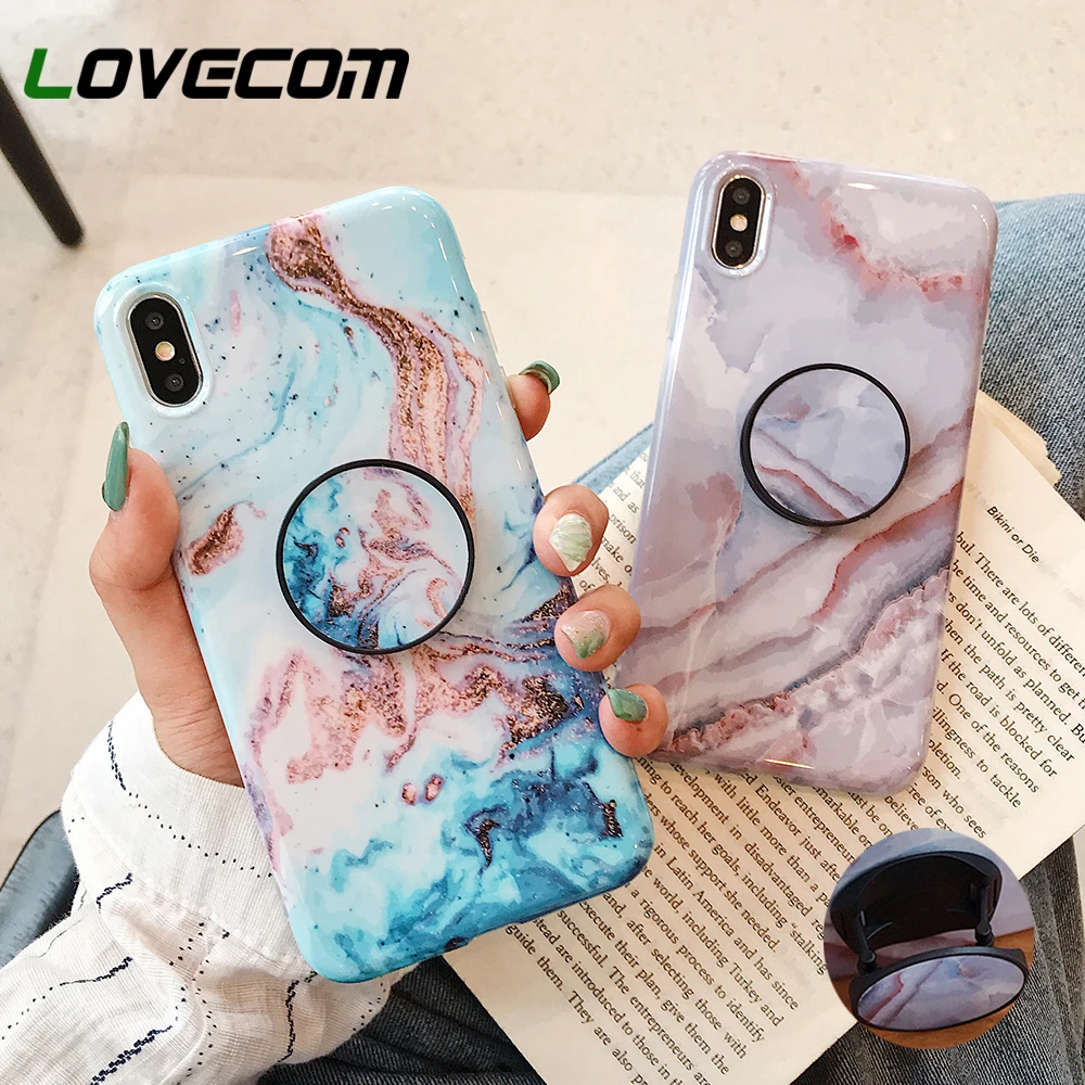 Чехол для телефона LOVECOM с мраморной линией и держателем iPhone 12 Mini 11 Pro Max XR X XS 7 8 Plus