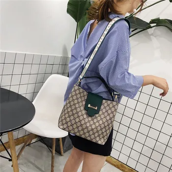

Women Letter Print Shoulder Strap Bucket Bag Lady PU Leather High Capapcity Bags Brand Designer Female Crossbody Messenger Bag
