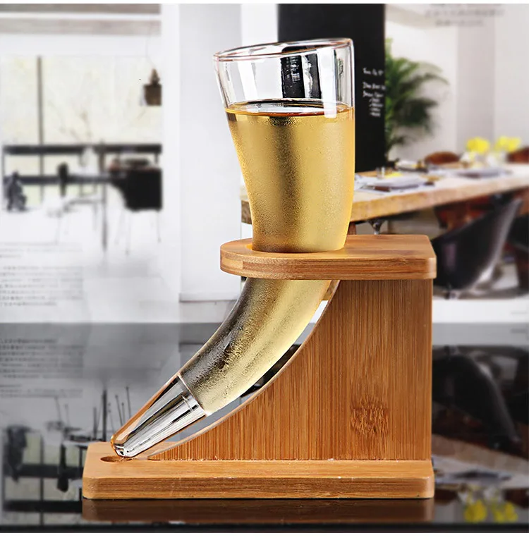 Отличительная оригинальность бычий Рог модель Коктейльная чашка бамбуковый держатель набор для бара разливного пива стеклянная полка сок специальный стакан для напитков es