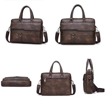 Men Briefcase Bag High Quality Famous Brand Leather Shoulder Messenger Bags Office Handbag 13.3 inch Laptop 2
