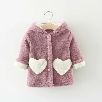 

Winter Infant Girls Loving Heart Pockets Hooded Thicken Fleece Princess Jackets Kids Baby Outerwear Coats casaco roupas de bebe