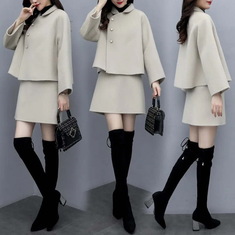 

2019 New Style WOMEN'S Dress Elegant Korean-style Woolen Topwear Short Skirt Two-Piece Set Short Casual Fashion WOMEN'S Suit Fas