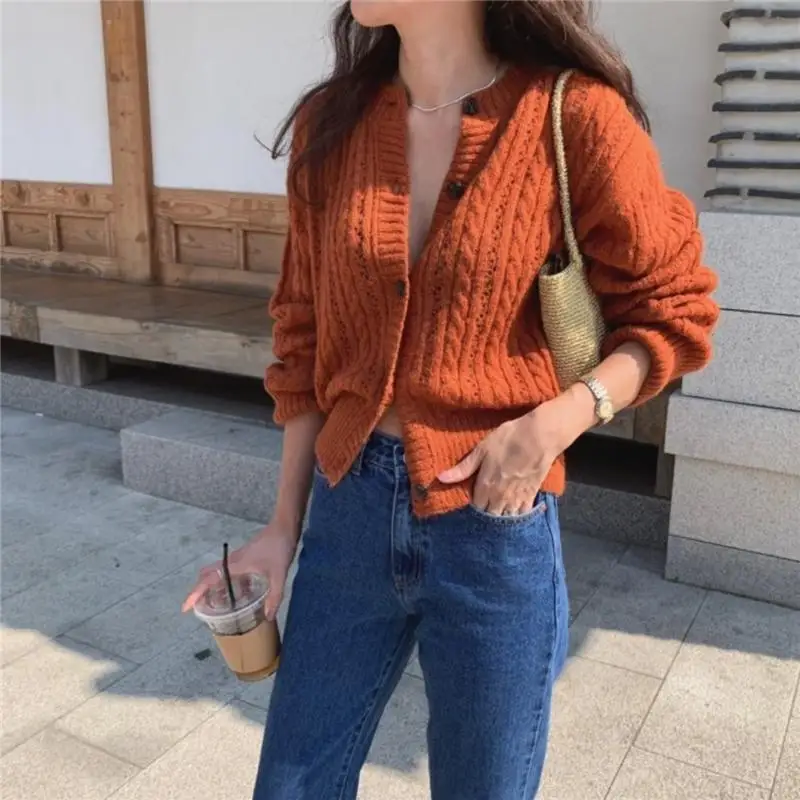 Knitted Sweater Cardigan Hollow Out Casual Sweater Women Elegant Winter Jumper Korean Oversized Cardigan Harajuku Coat V832