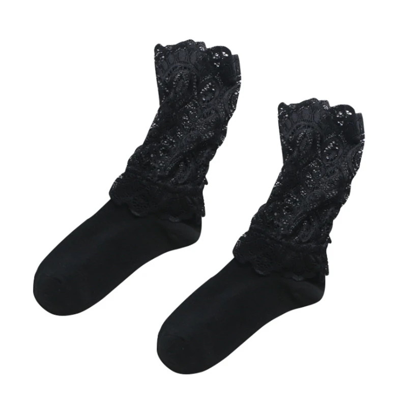 Sexy Lace Floral Mesh Socks Women Black Transparent Short Cotton Sock For Ladies Elastic Retro Cute Socks Female New