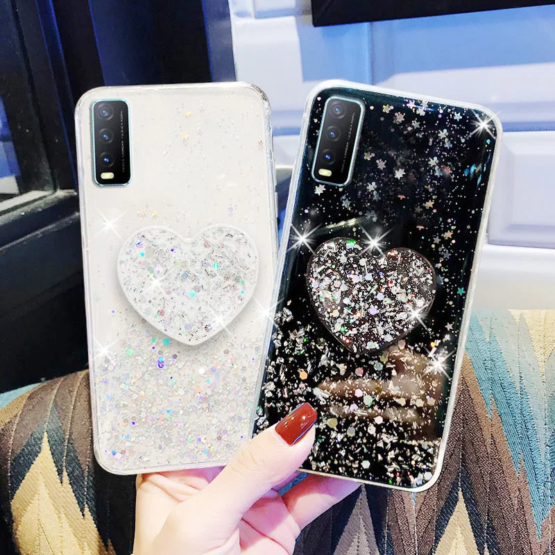 Glitter Epoxy Case For Vivo Y17 Y12 Y19 Y11 2019 Case Holder Cover Vivo V17 V15 V19 Y15 S6 Z5X Y93 Y97 X27 X23 X30 X50 Pro Cases