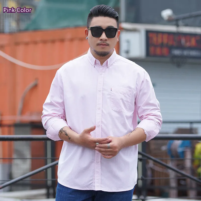 pink color Мужские рубашки размера плюс 10XL с длинным рукавом, повседневные, не Гладильные, деловые, офисные, свободные, 7XL, 8XL, официальная Мужская блузка, розовая, синяя, серая рубашка - Цвет: pink color