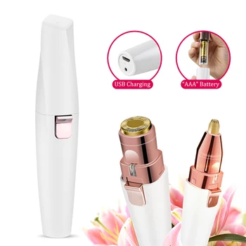

2 IN 1 Rechargeable Epilator Electric Eyebrow Trimmer Female Body Facial Lipstick Shape Hair Removal Mini Painless Razor Shaver