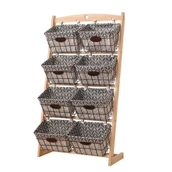 

Modern simple solid wood iron multi layer shelf floor type cloth toy storage rack storage rack for household sundries organizer