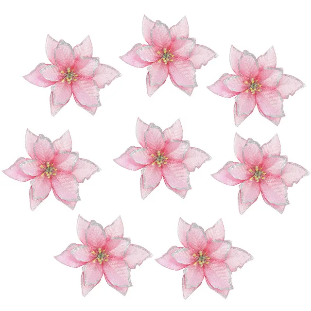 5/10Pcs 13cm Glitter Artificial Flowers For Christmas Tree Decoration DIY Christmas Ornaments Home Wedding Xmas Party Decoration F05