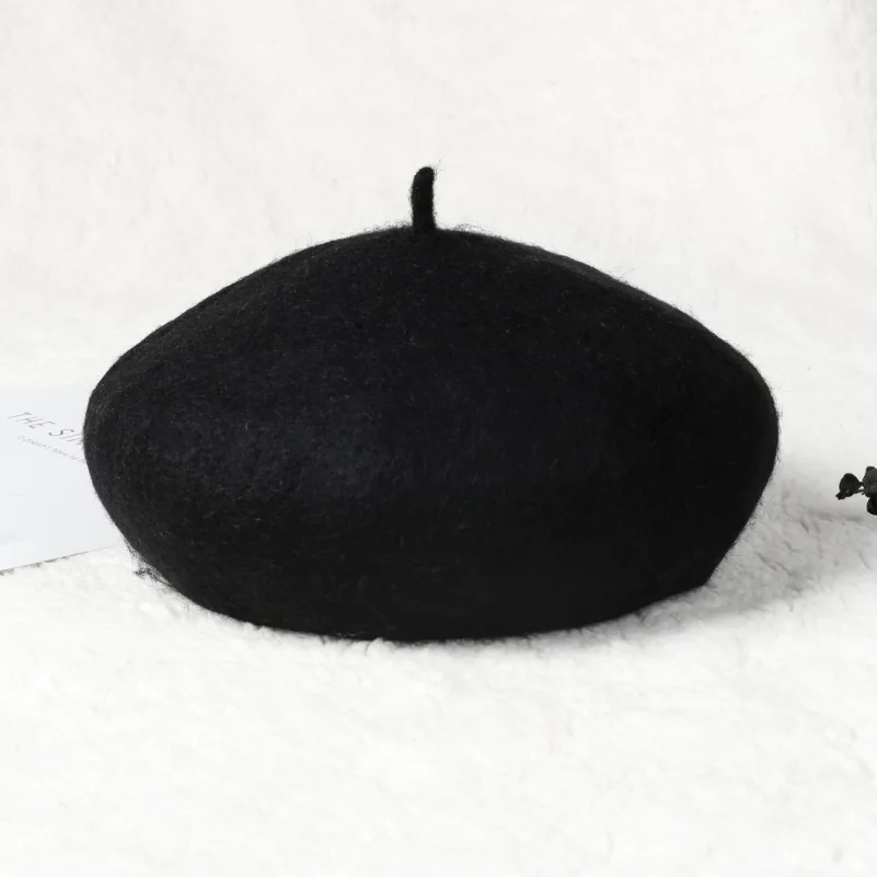 Autumn Winter Women Fashion Cashmere Adjustable Berets New Wool Hat Female Warm Solid Color Cap - Цвет: black