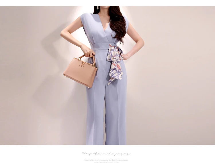 H Han queen корейский стиль Летние Элегантные женские рюшки комбинезон с бантом рабочая одежда комбинезоны с завышенной талией тонкие широкие комбинезоны
