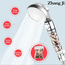 ZhangJi 3 tryby regulowana wysokociśnieniowa głowica prysznicowa turmalin wymienny filtr do dyszy prysznicowej SPA przycisk oszczędzania wody prysznic tanie tanio Zhang Ji NONE CN (pochodzenie) Tworzywo abs Do trzymania w ręku Pojedyncza głowica C193-1 ROUND Z przymocowanym uchwytem