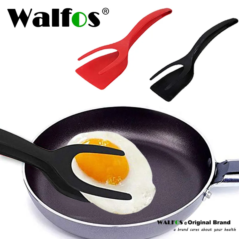 WALFOS 2-in-1 non-stick omelette pancake toast tongs and flip spatula kitchen utensils cooking tool accessories