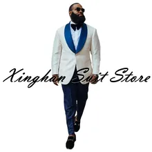 

Latest Design Black Printed Business Men Suits With Blue Shawl Lapel And Pants Slim Fit Tuxedo Wedding Party Groom Formal Wear 2