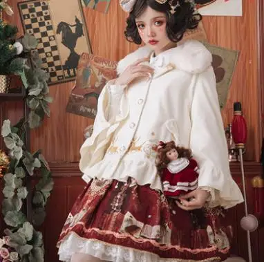 Платье принцессы милое пальто в стиле Лолита изначально японская мягкий костюм на осень и зиму в стиле "Лолита" шерстяное пальто милое короткое пальто HWK073 - Цвет: Milky white