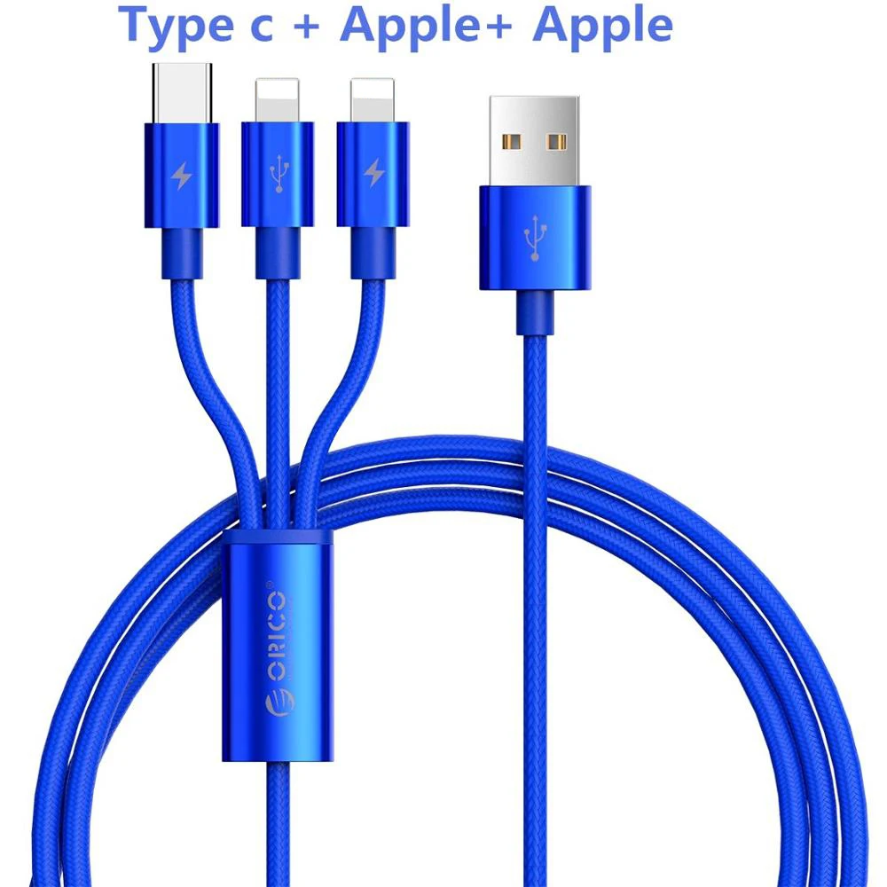 ORICO UTS2 3 в 1 USB кабель для iPhone Быстрая зарядка и кабель для передачи данных для samsung Xiaomi huawei с 2 освещением и 1 интерфейсом type C - Цвет: Blue