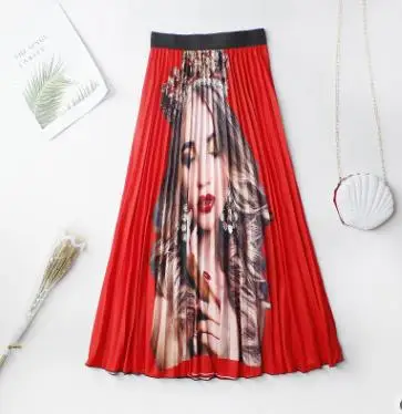 

2020 new Dashiki African Summer Women Long Pleated Skirt Plus Size Cartoon Print Pleated Skirt Elastic Casual High Waist Skirt