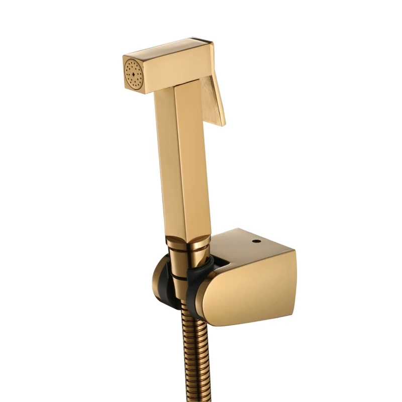 

Hand Held Bidet Sprayer Douche Toilet Kit Shiny Gold Brass Square Shower Head 23GB