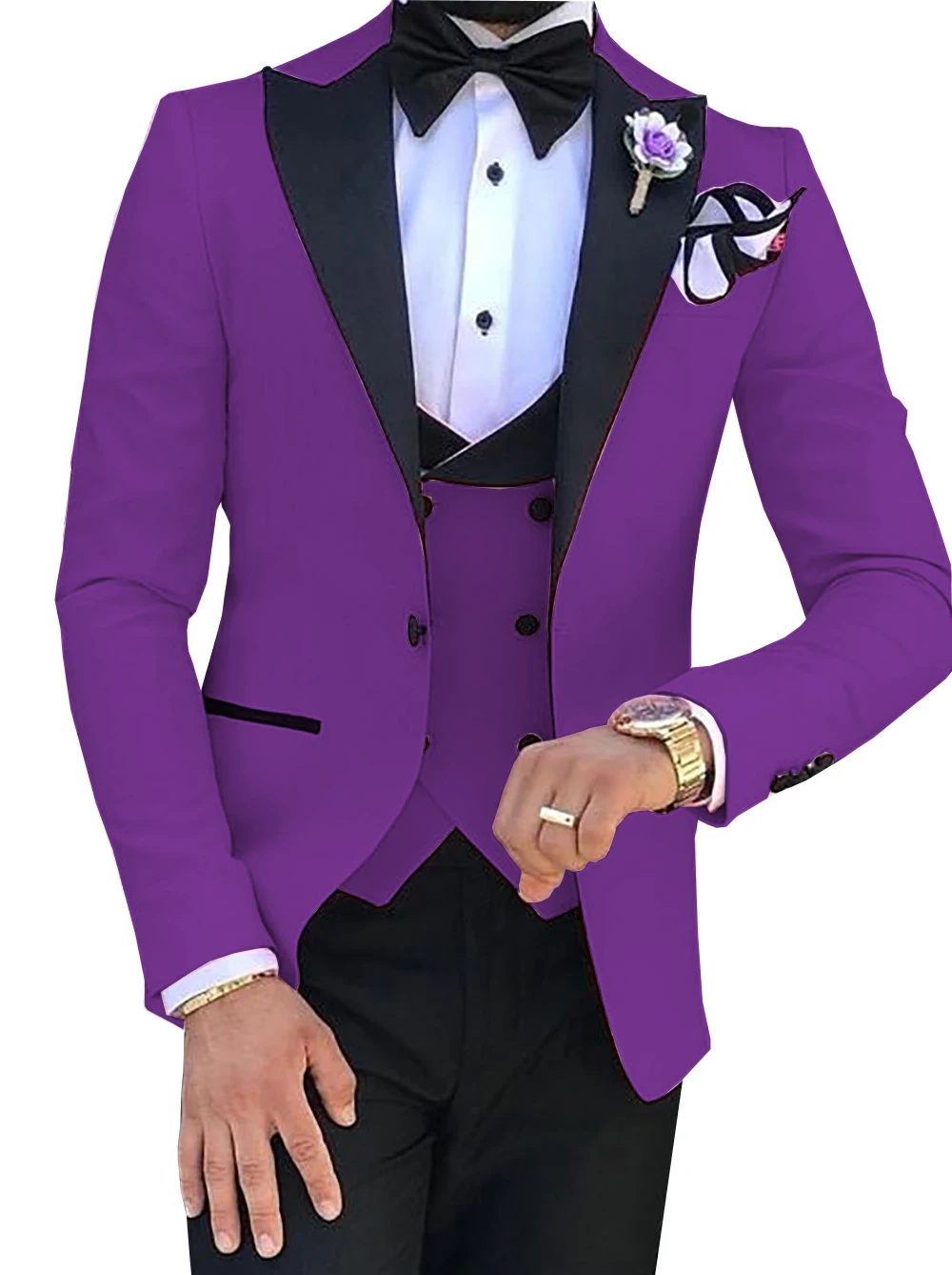 Мужской костюм из 3 предметов, строгий приталенный однотонный смокинг с отворотом, смокинг для жениха, для свадьбы, розовый цвет шампанского, белый(Блейзер+ жилет+ брюки