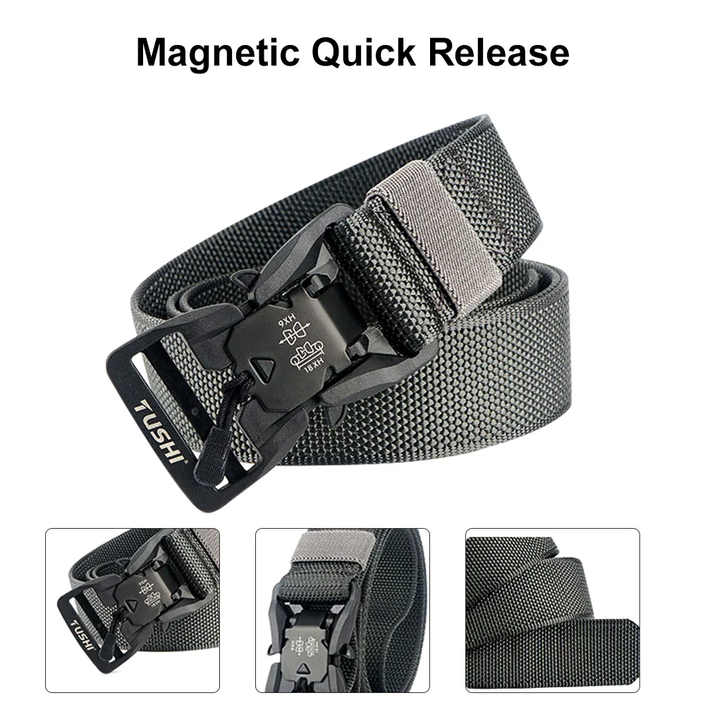 125CM Military Army Belt Elastic Nylon Tactical Belt Men Waist Belt Magnetic Quick Release Buckle Hunting Tool Sports Equipment