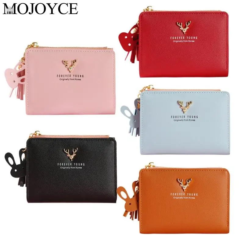 Short Wallet Women Purses Fashion Fold Coin Purse Deer Girls Bifold Short Wallet Soft Leather Clutch Women Purse Card Holder