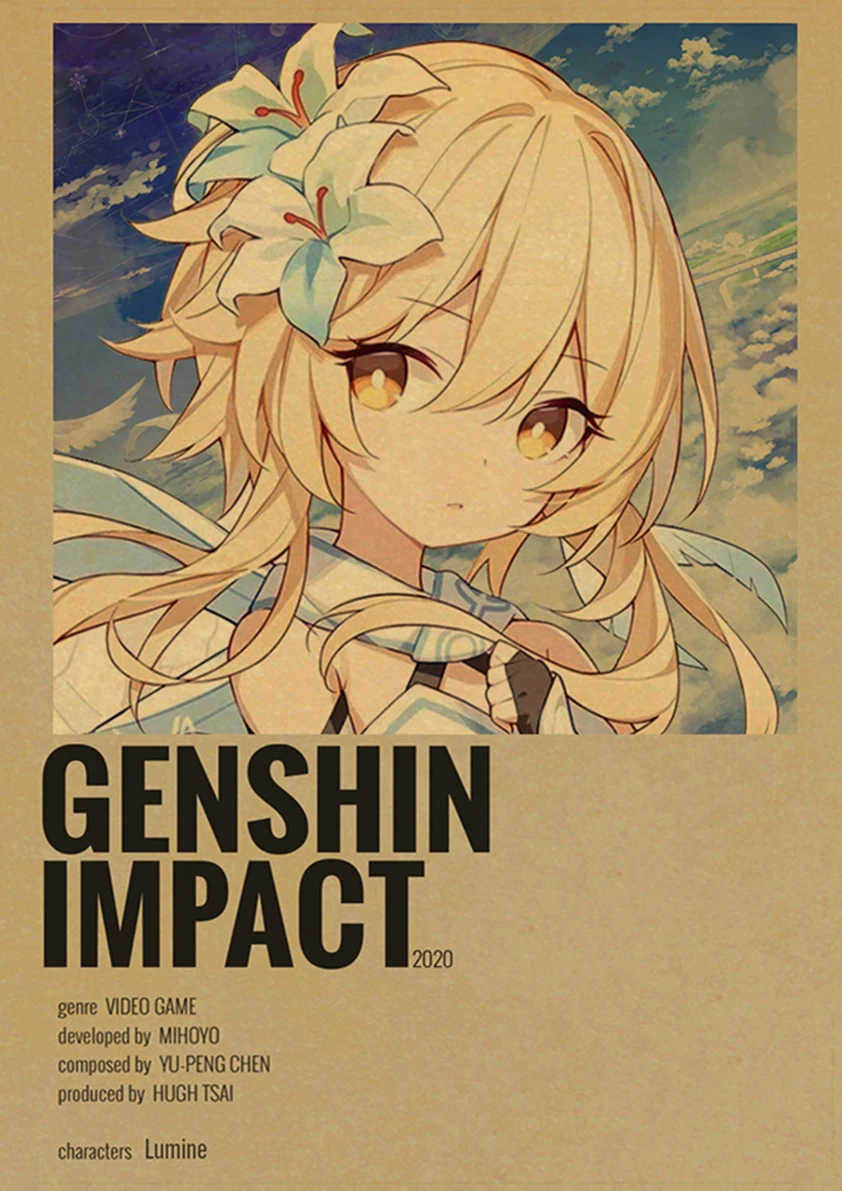 Genshin Impact Anime Posters Kraft Paper Prints Home Room Decor Study Bedroom Bar Cafe Wall Paintings Cartoon Wall Stickers